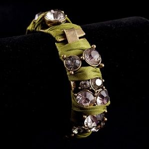 J. Crew Jewelry - J. Crew Bracelet Green Ribbon Blush Rhinestones J. Crew Jewelry - J. Crew Bracelet Green Ribbon Blush Rhinestones